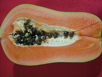 California Papaya grown in Indonesia, cut into...